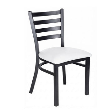 Black Ladder Back Restaurant Chair with White Vinyl Seat