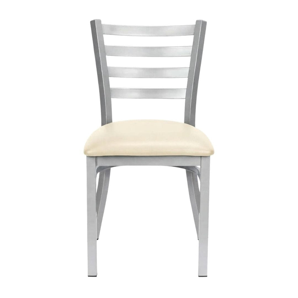 Silver Ladder Back Restaurant Chair with Ivory Vinyl Seat