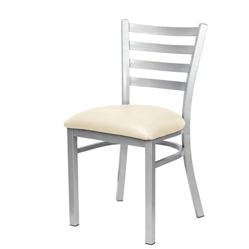 Silver Ladder Back Restaurant Chair with Ivory Vinyl Seat