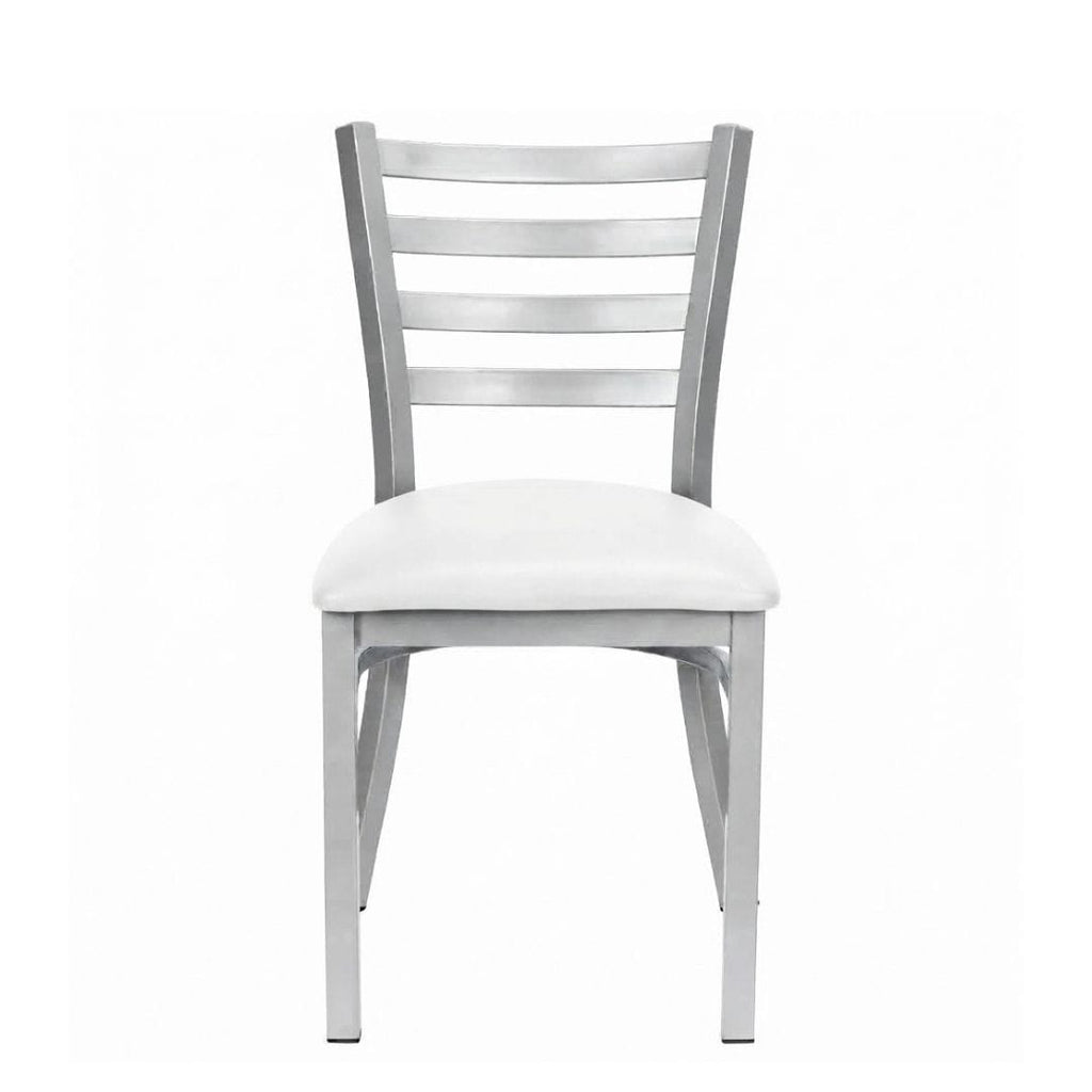 Silver Ladder Back Restaurant Chair with White Vinyl Seat