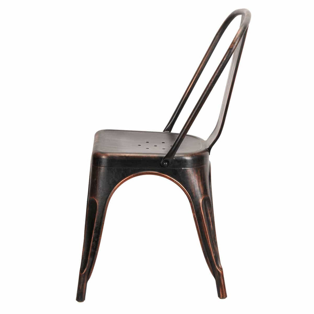 Metallic Black Finish with Copper Distressed All Weather Tolix Style Resin Chair