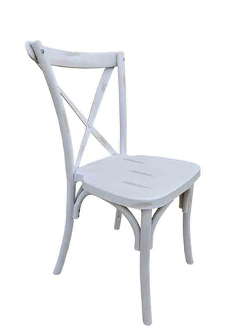 White Distressed Steel-Core Cross Back Chair