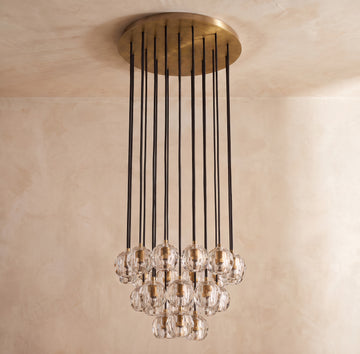 Inspired Boule de Cristal Style 24 Inch Crystal Sphere Cluster Chandelier Lacquered Burnished Brass - Main Product View