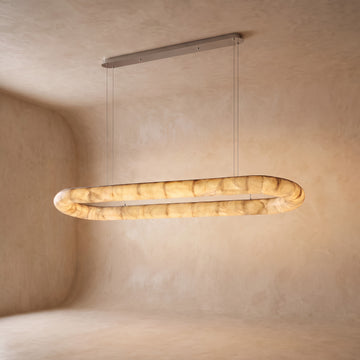 Inspired Rivage Style 73 Inch Oval Calcite Ring Chandelier Satin Nickel - Main Product View