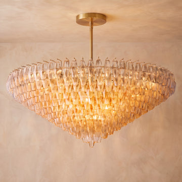 Inspired Chiara Style 62 Inch Tiered Round Glass Chandelier Lacquered Burnished Brass - Main Product View