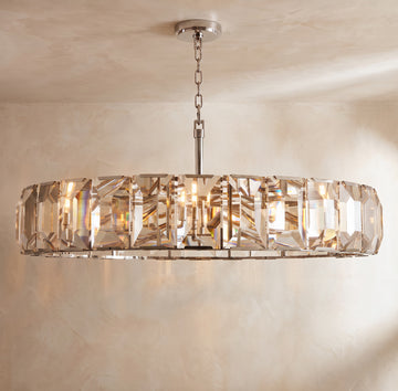 Inspired Harlow Style 59 Inch Round Crystal Prism Chandelier Polished Stainless Steel - Main Product View