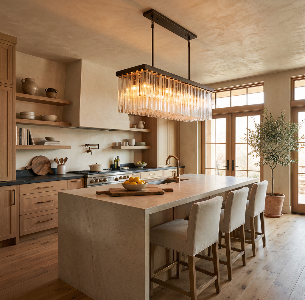 Inspired Cielo Style 54 Inch Rectangular Chandelier Bronze Finish - Room Scene