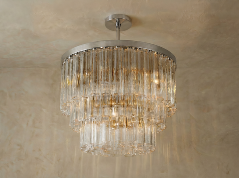 Inspired Cielo Style Three-Tier 36 Inch Round Chandelier Stainless Steel Finish - Main