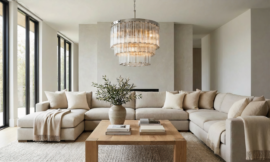 Inspired Cielo Style Three-Tier 36 Inch Round Chandelier Stainless Steel Finish - Room Scene