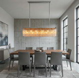 Inspired Cielo Style 73 Inch Rectangular Chandelier Stainless Steel Finish - Room Scene