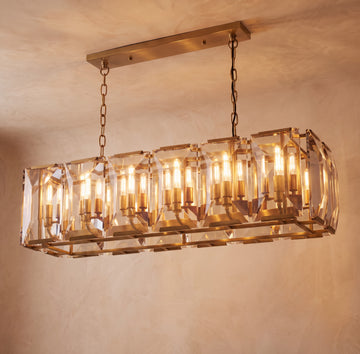 Inspired Harlow Style 42 Inch Rectangular Crystal Prism Chandelier Lacquered Burnished Brass - Main Product View