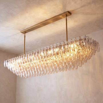 Inspired Chiara Style 74 Inch Tiered Rectangular Glass Chandelier Lacquered Burnished Brass - Main Product View