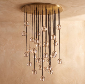 Inspired Boule de Cristal Style 40 Inch Crystal Sphere Cascade Chandelier Lacquered Burnished Brass - Main Product View