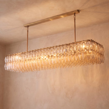 Inspired Chiara Style 74 Inch Rectangular Glass Drum Chandelier Lacquered Burnished Brass - Main Product View