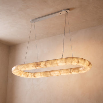 Inspired Rivage Style 57 Inch Oval Calcite Ring Chandelier Satin Nickel - Main Product View
