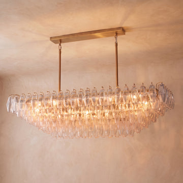 Inspired Chiara Style 54 Inch Tiered Rectangular Glass Chandelier Lacquered Burnished Brass - Main Product View