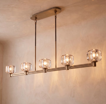 Inspired Demaret Style 54 Inch Linear Crystal Chandelier Natural Brass - Main Product View