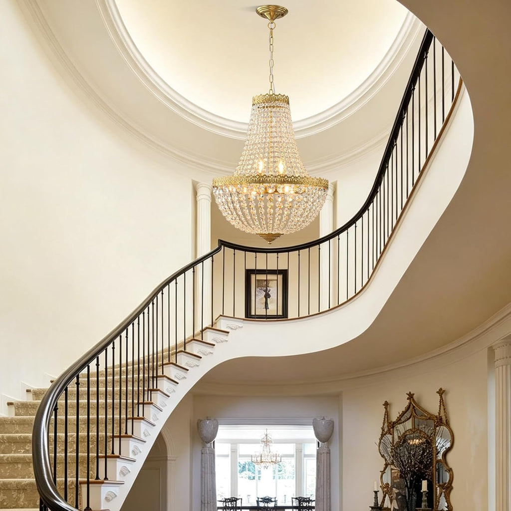 French Empire K9 crystal chandelier in brushed brass