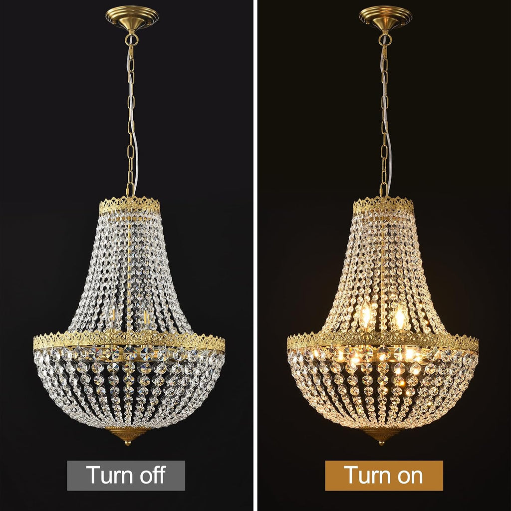 French Empire K9 crystal chandelier in brushed brass