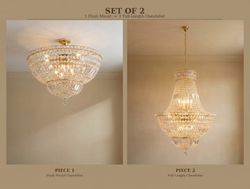 Set Of 2 - French Empire Crystal Chandelier Lighting H36" W30" + Flush Basket French Empire Crystal Chandelier Lighting H22" W30" - Good For The Dining Room Foyer Hallway Bedroom Kitchen - 1Ea-CG/454/14+1Ea-Flush/CG/454/14