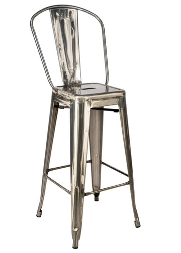 GunMetal Gray Hi Gloss Tolix Style Metal Barstool with Back