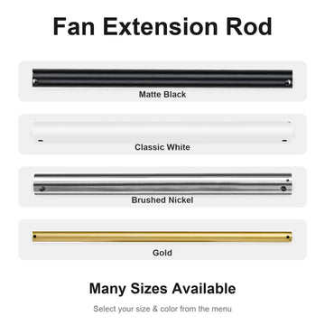 Ceiling Fan Downrod Extension Pole - Steel, 1 Inch Diameter, Non-Threaded Universal Fit