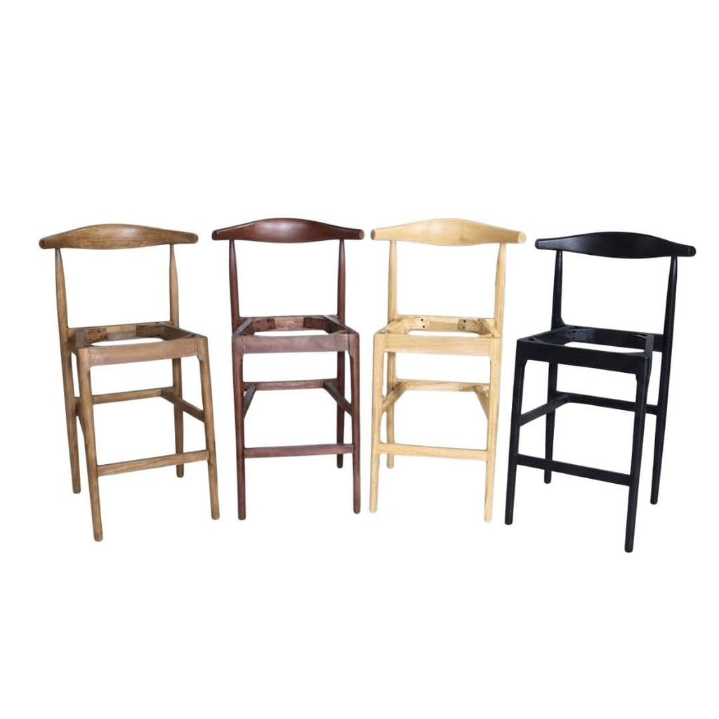 Black Horn Wood 27.17" Standard Bar Height Bar Stool with White Vinyl Cushion
