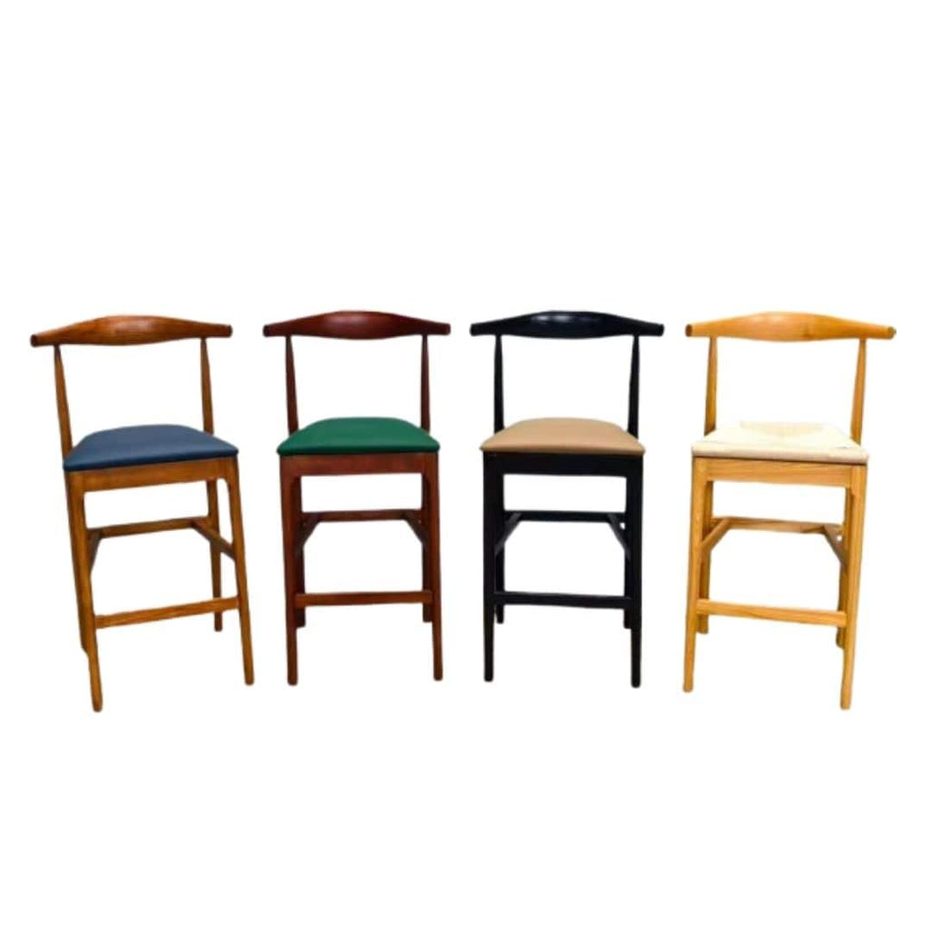 Black Horn Wood 27.17" Standard Bar Height Bar Stool with Ivory Vinyl Cushion
