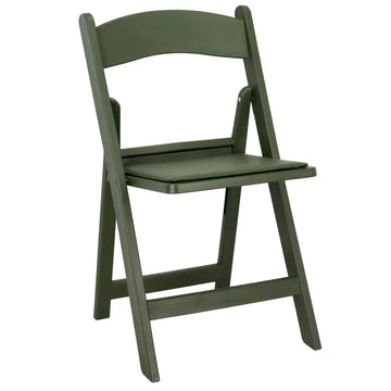 Hunter Green with Matching Vinyl Cushion Wood-Grain Resin Folding Chair