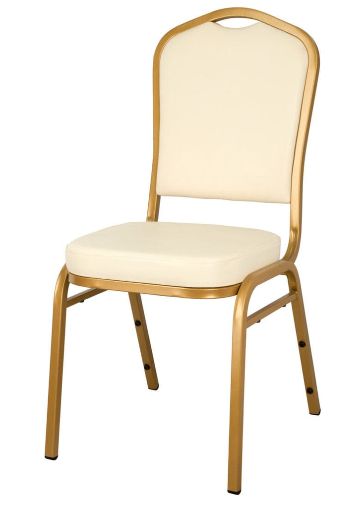 Scratch and Dent Ivory Vinyl Gold Frame Crown Back Banquet Chair