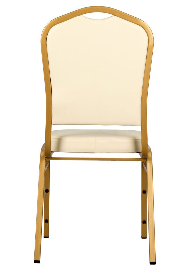 Scratch and Dent Ivory Vinyl Gold Frame Crown Back Banquet Chair