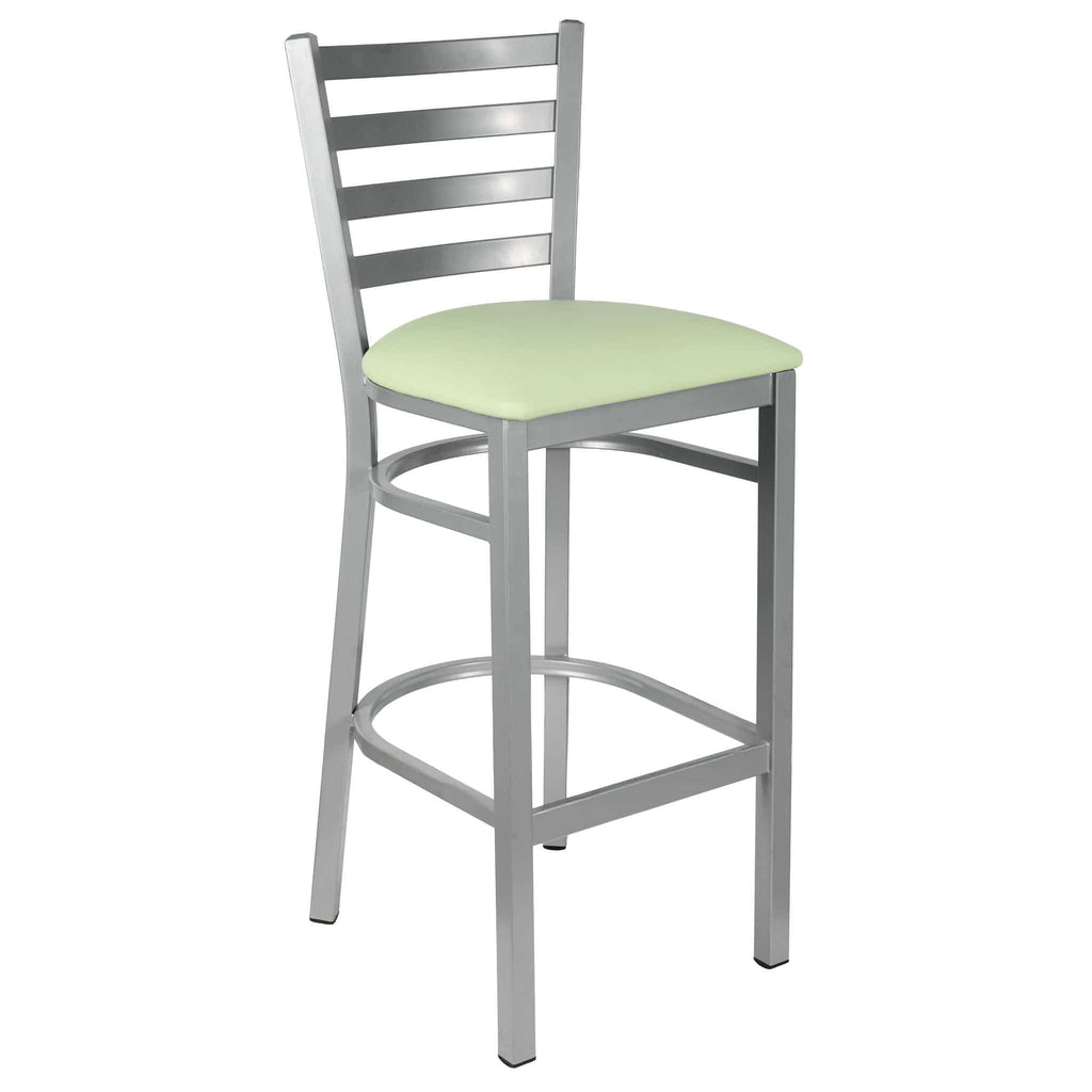 Ladder Back Bar Stool with Frame and Light Vinyl Seat