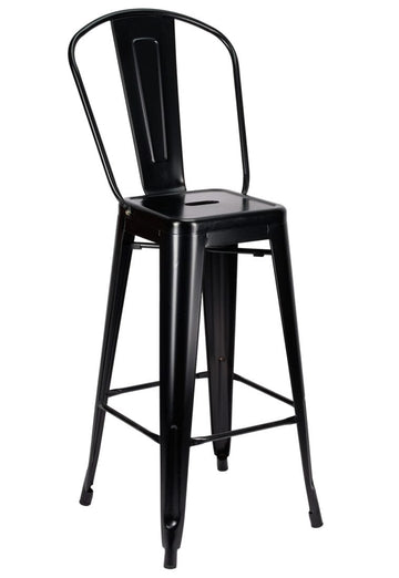 Black Semi-Gloss Tolix Style Metal Barstool with Back