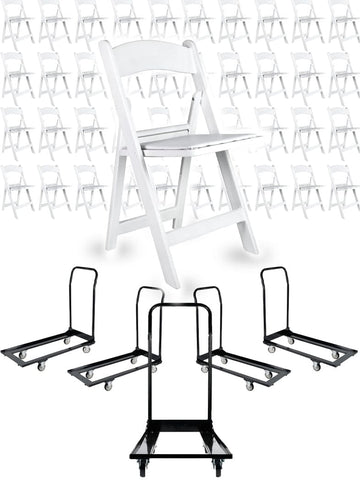 100 Folding Chair Super Deal: 100 Resin Folding Chairs with 4 Dollies and 4 Straps