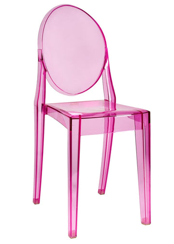 Fuchsia Clear Resin Oval Back Victoria Ghost Chair, Clearance