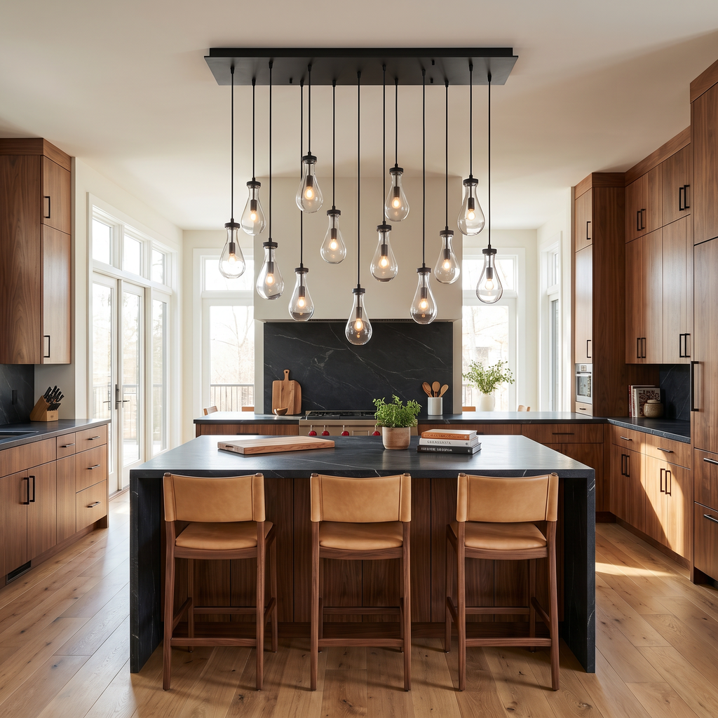 Inspired Rain Drop Style Linear Glass Chandelier - 54 Inch - Black Finish