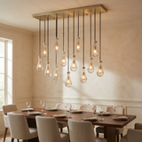Inspired Rain Drop Style Linear Glass Chandelier - 54 Inch - Gold Finish