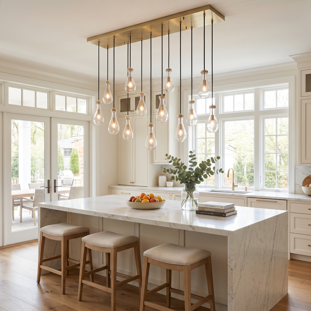 Inspired Rain Drop Style Linear Glass Chandelier - 54 Inch - Gold Finish