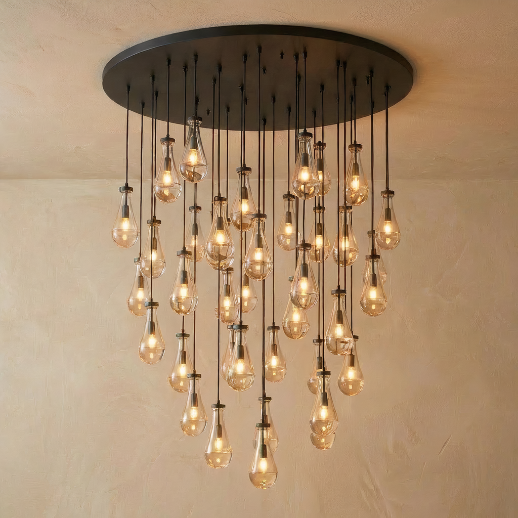 Inspired Rain Drop Style Sculptural Glass Chandelier – 60.5 Inch – Black Finish