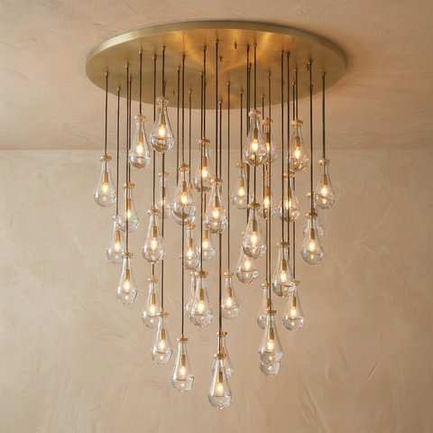 Inspired Rain Drop Style Sculptural Glass Chandelier – 60.5 Inch – Gold Finish