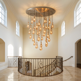 Inspired Rain Drop Style Sculptural Glass Chandelier – 60.5 Inch – Nickel Finish