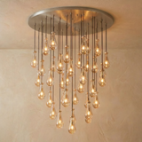 Inspired Rain Drop Style Sculptural Glass Chandelier – 60.5 Inch – Nickel Finish
