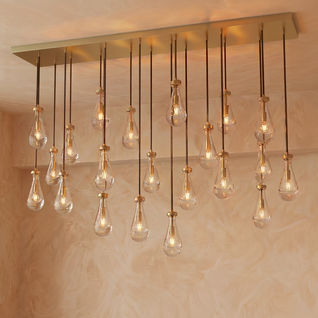 Inspired Rain Drop Style Sculptural Linear Chandelier - 72 Inch - Gold Finish