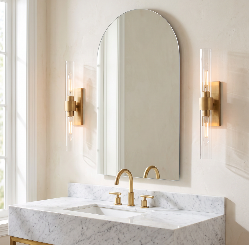 Inspired Ravelle Style Linear Wall Sconce 23", gold finish, clear glass cylinder