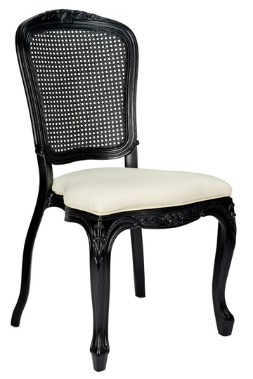 Black Resin Royal Chair with Ivory Vinyl Seat and Black Rattan Back Similar to Louis Pop Style - Monstserrat