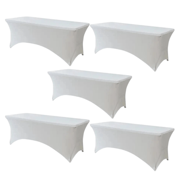 5-Pack White Spandex 250GSM 8-ft Folding Table Cover