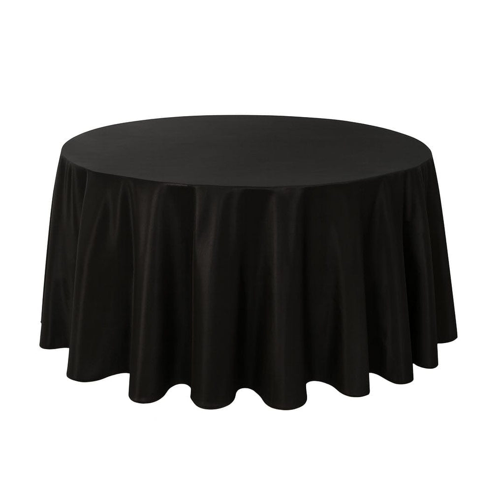 Black Round Poly Satin Tablecloth Linen