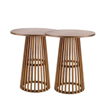 2 Pack Chestnut Finish Round Slatted Cocktail Table