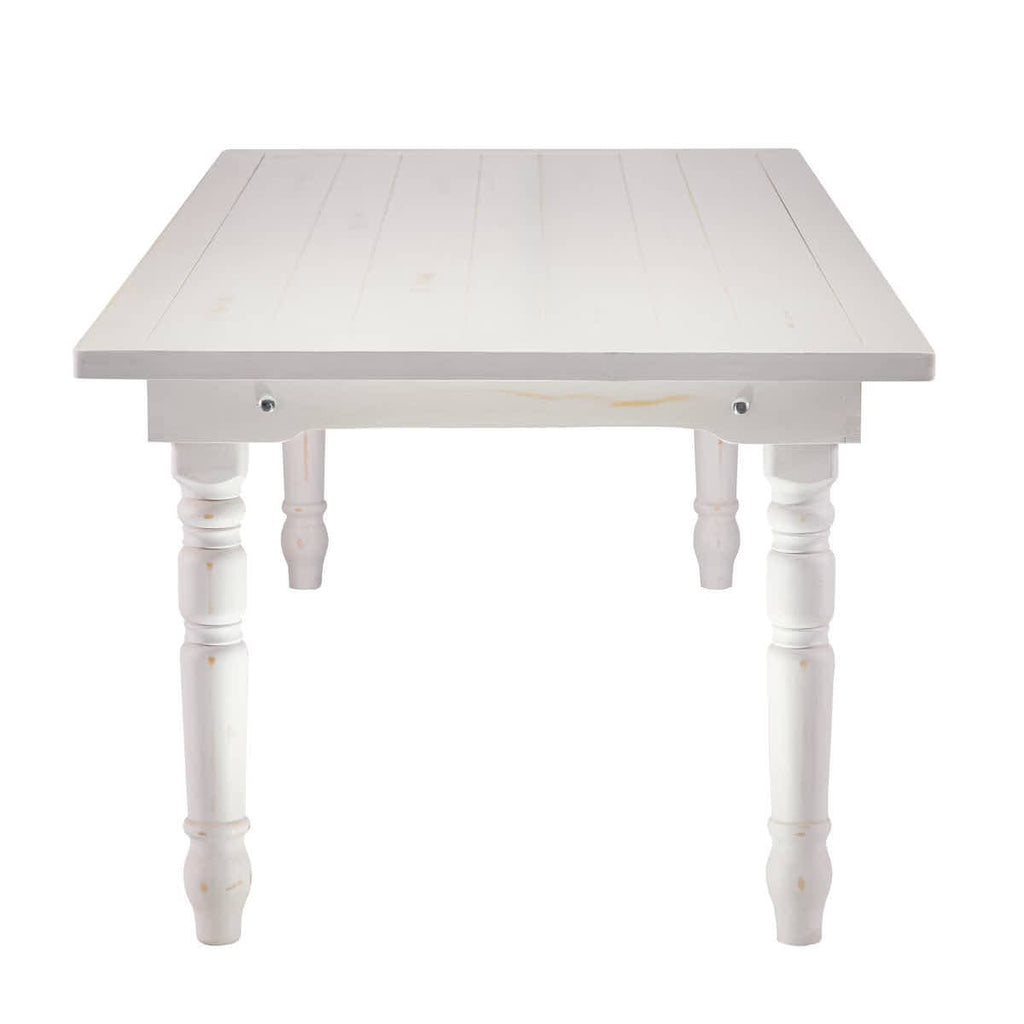 96" x 40" (8 Foot) White Distressed Rectangle Thin Fluted Leg Wood Farm Table
