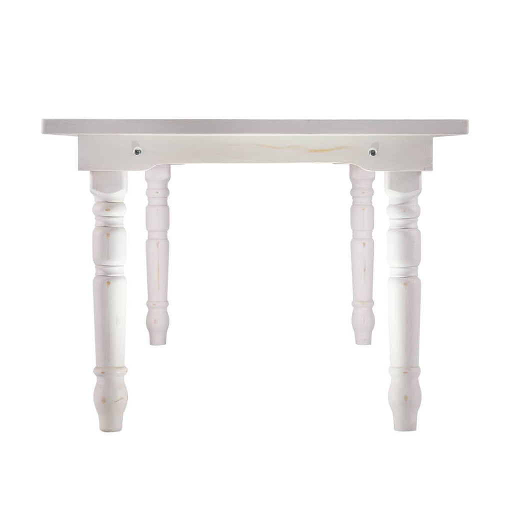96" x 40" (8 Foot) White Distressed Rectangle Thin Fluted Leg Wood Farm Table
